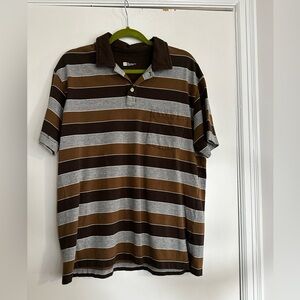 GAP Athletic Fit mens short sleeve striped polo shirt size XL. Grey/ Brown.